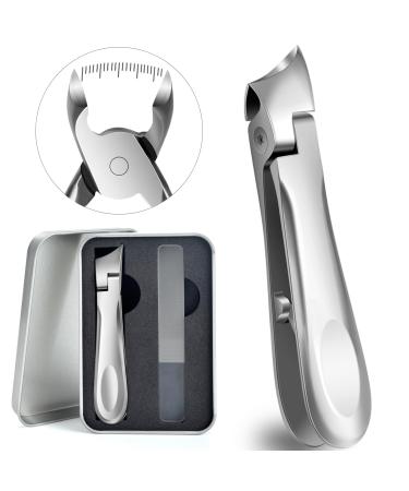Nail Clippers for Men/Women Heavy Duty Toe Toenail Clippers for Thick Nails and Ingrown Toenail Tools 16mm Wide Mouth Professional Long Handle Finger Nail Cutter with Glass Nail File Set