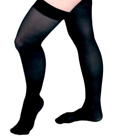 CURAD Thigh-High Compression Hosiery 15-20 mmHg Black Size D (XL) Ideal for Varicose Veins & Edema Relief