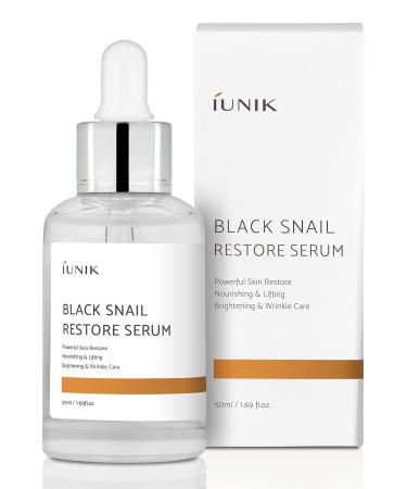 IUNIK 70% Black Snail Mucin Restore Serum - Quick absorption with Deep Hydration for Dark Spots and Fine Lines | Oily Sensitive Acne-prone Combination skin | Repair Damaged | No Clogging Pores (50ml)