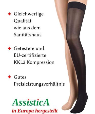 Assistica Class 2 Compression Stockings, Thigh High, 23-32 mmHg, Small Black - 170-182 cm - Buy Online on GoSupps.com