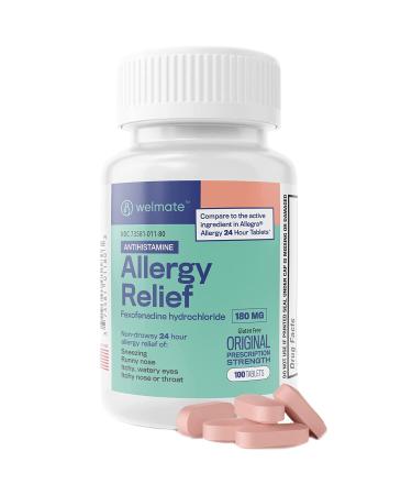 Welmate Allergy Relief | Fexofenadine HCl 180 mg Non-Drowsy Antihistamine | 100 Count Tablets | 24 Hour All Day Support 24 Hour Support