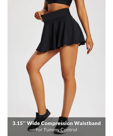 Baleaf Women's High Waisted Tummy Control Tennis Skort with Shorts Pockets - Black, Large - Buy Online on GoSupps.com