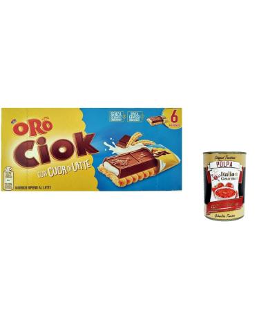 Italian Gourmet E.R. Oro Ciok Cuore al Latte Set of 3 Biscuits with Milk Chocolate Bar Filled with Milk Cream 120 g Each Pack Contains 6 Snacks of 20 g + Polpa di Pomodoro Italian Gourmet Polpa di Pomodoro 400 g