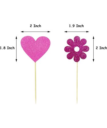 TSJ 16 PCS Glitter Cupcake Toppers Heart Flower Cupcake Picks Cake Toppers Mother s Day Valentine s Day Wedding Party Cake Decorations Pink - Buy Online on GoSupps.com