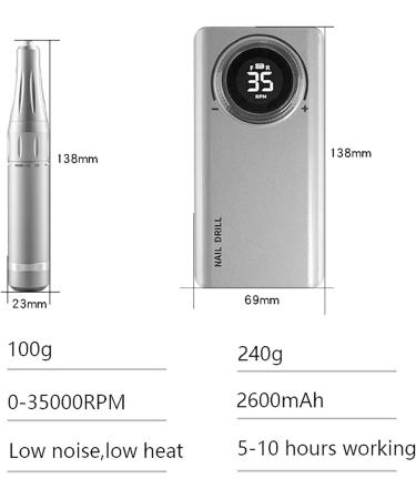Nail Drill Rechargeable Professional Electric Nail File 35000RPM Portable Nail Drill with 6 Drill Bits for Acrylic Nails Gel Manicure Pedicure Polishing Tool for Salon & Home Use Silver - Buy Online on GoSupps.com