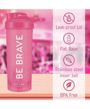 Be Brave Protein Shaker Bottle 700ml - 2 Pack BPA-Free Mixer Ball & Airtight Lid for Smooth Shakes - Pink - Buy Online on GoSupps.com