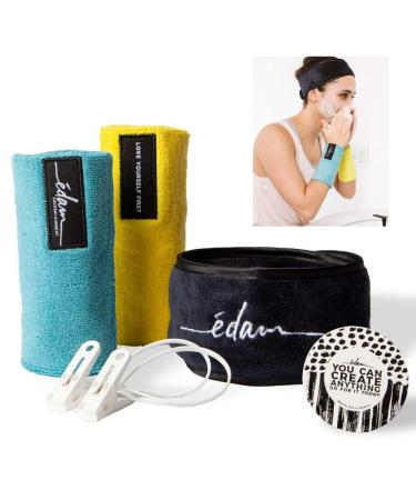 Face Washing Kit by Edam - Premium Headband/ Wristband 6 pc Set for Face Washing - Reusable Adjustable Facial Spa Headband and Wrist Cuff Set - Birthday Gift for Women  Skincare/ Beauty Gift Set for Women