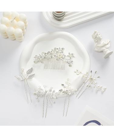 Silver Crystal Pearl Wedding Hair Comb & Pins Set - Bridal Accessories for Bride Bridesmaid Prom - Buy Online on GoSupps.com