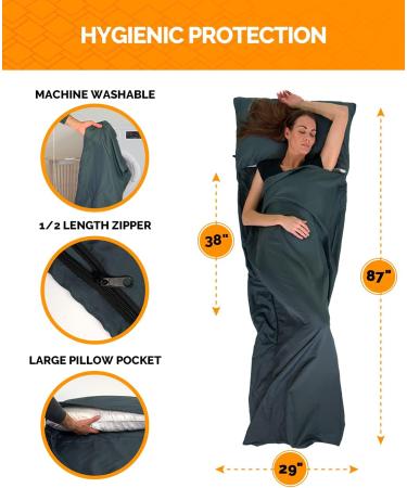 Aspect Outdoor Sleeping Bag Liner & Inflatable Pillow - Lightweight Breathable Sack & Ultralight Comfortable Camping Gear - Grey/Orange - Buy Online on GoSupps.com