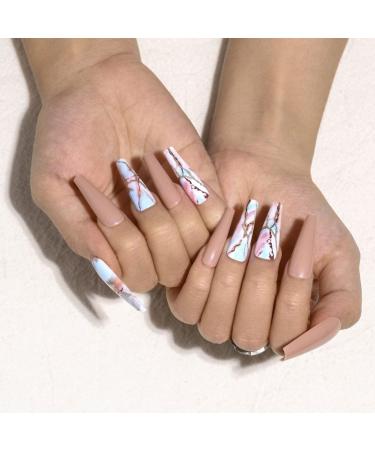 Sethexy Long Pink Ballerina Artificial Nails | 24 Shiny Coffin Press-On Nails with Adhesive for Women - Buy Online on GoSupps.com