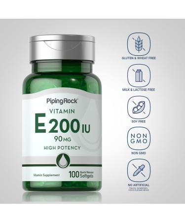 Piping Rock Vitamin E 200 IU Softgels - High Potency, Non-GMO & Gluten Free - 100 Capsules - Buy Online on GoSupps.com