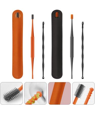 Beavorty Ear Cleaning Tool Set - Silicone Spiral Ear Cleaner and Wax Remover Kit - 4 Pieces (Orange/Dark Grey) - Buy Online on GoSupps.com