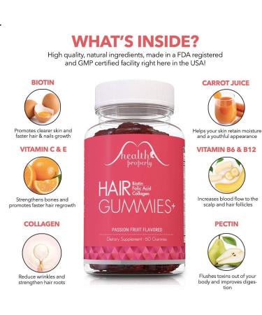 Healthy Hair Growth Gummies with Collagen & 6000mcg Biotin - Hair, Skin, and Nails Vitamin for Men & Women - Buy Online on GoSupps.com