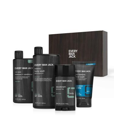 Every Man Jack Sea Salt Body Set - Men's Bath & Body Gift Set | Clean Ingredients Refreshing Scent Body Wash 2-in-1 Shampoo Deodorant & Face Wash - Buy Online on GoSupps.com