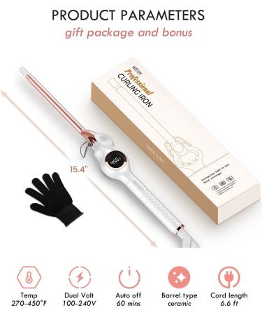 WEEYUM 3/8 Inch Small Curling Iron - Ceramic Tourmaline Barrel - 9mm Curling Wand for Short & Long Hair - Thin Curling Iron in White - Buy Online on GoSupps.com