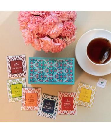 Octavius Floral Printed Wooden Caddy Tea Sampler Pack - 60 Enveloped Double Chamber Tea Bags, Assorted Black & Green Teas - Tea Sampler Variety Pack for Tea Lovers - Buy Online on GoSupps.com