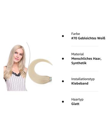 Elailite 30cm Tape In Extensions - 20g Real Human Hair #70 Bleached White - 10 Pieces Remy Hair Extensions for Seamless Style - Buy Online on GoSupps.com