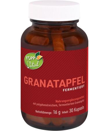 Kopp Vital Pomegranate Dietary Supplement - 30 Capsules | Polyphenol-Rich Fermented Natural Material | Boost Your Health with 16g of Nutrients | International Shipping Available - Buy Online on GoSupps.com