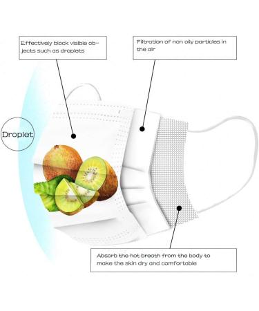 10/50pcs New Fruit Print White Adult Disposable Facemask 3Ply Breathable Cloth Face_Masks for Daily Use Kiwi-10pc - Buy Online on GoSupps.com