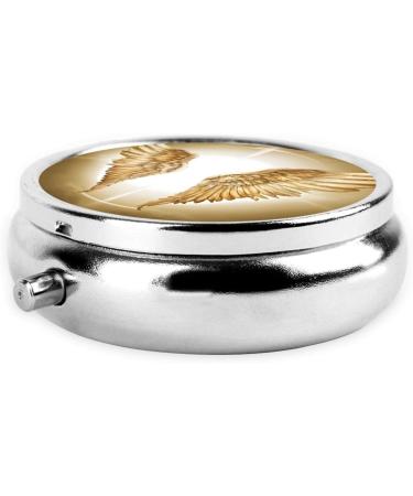 Angel Wing Mini Round Pill Box - 3 Compartment Travel Pill Organizer | Portable Medicine Case for Home & Office - Buy Online on GoSupps.com