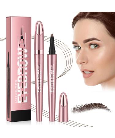 Magic Waterproof Eyebrow Pencil with 4 Fork Tips 2024 New 3D Micro Eyebrow Pencil Eyebrow Pencil Effortlessly Creates Natural Looking Brows (2#-Dark Brown)
