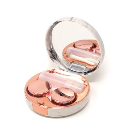 Honbay Fashion Marble Contact Lens Case Portable Contact Lens Box Kit with Mirror (Round) (Rose Gold)