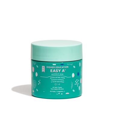 Higher Education Skincare EASY A Exfoliating Pads w/Glycolic Acid 60 Individual Pads Hydrating and Moisturizing Complexion Exfoliant Round Cloths for Soft Facial and Body Skin Minimizes Pores