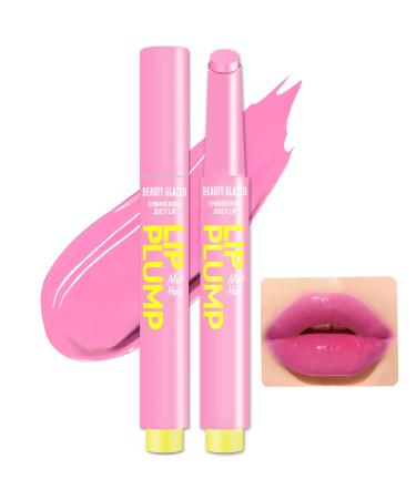 Lip Gloss Stick Moisturizing Jelly Solid Lip Plump Oil Slick Click Non Sticky Tinted Press Lipstick Pen Lightweight Buildable Balm Liner Professional Makeup High Shine Longlasting Glow-Pink