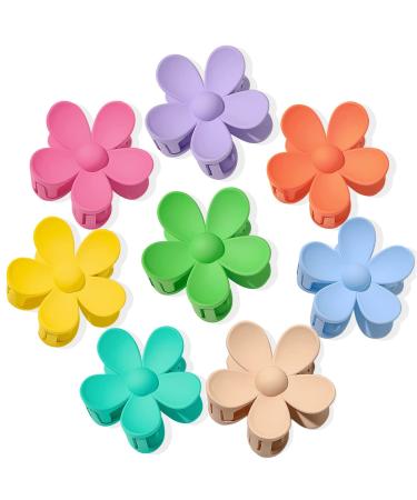 Hair Claw Clips 8PCS Matte Flower Hair Clips Hair Claw Clips for Thick HairLarge Claw Clips For Women Thick Hair Hair Accessories For Women Girls Gifts Colorful