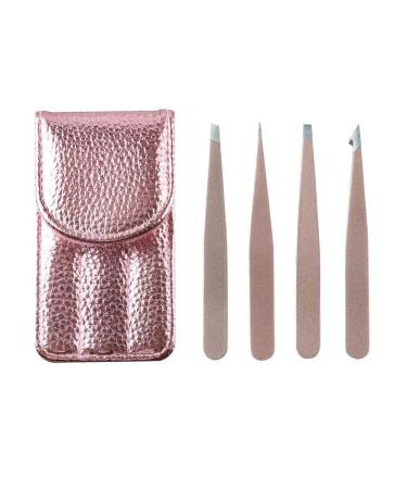 Tweezers set 4 in1set-professional stainless steel tweezers eyebrow trimming facial hair removal facial cleaning aids high-precision tweezers for men and women (GOLD)