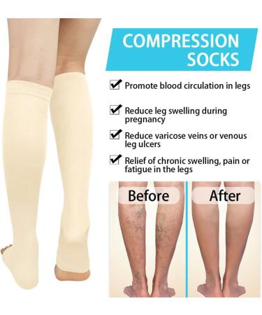 ACWOO Compression Stockings for Men & Women - 2 Pairs Medical Support Socks 15-20 mmHg for Running Sports Cycling & Travel - Beige Open Toe Thrombosis Socks - Buy Online on GoSupps.com