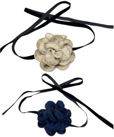 Southjieling Crystal Strass Flower Choker Necklace | Vintage Camelia Flower Lace-Up Chain for Women & Girls | Khaki Wide Cord Jewelry - Buy Online on GoSupps.com