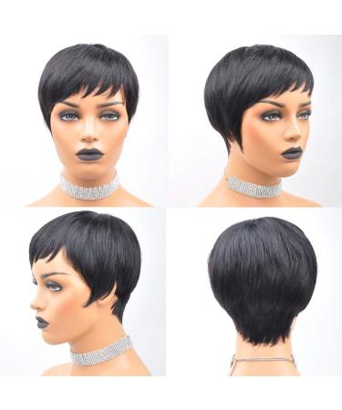 Yviann Pixie Cut Short Human Hair Wig for Black Women - Natural Straight 1B Color - Buy Online on GoSupps.com