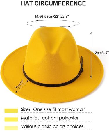 HUDANHUWEI Women's Yellow Wide Brim Fedora Hat - Classic Felt Panama Hat with Belt Buckle - Buy Online on GoSupps.com