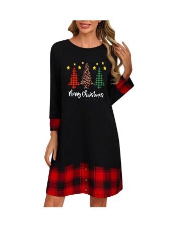 Yihaojia Womens Pullover Sweatshirt Dress for Christmas Red Wine Glass Shirts Crewneck Plaid Long Sleeve Holiday Tee Top Black#40 Medium