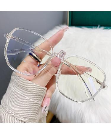 Blue Light Blocking Anti UV Computer Readers Eyeglasses Oversized Square Reading Glasses Stylish Flat Light Mirror +100 Transparent