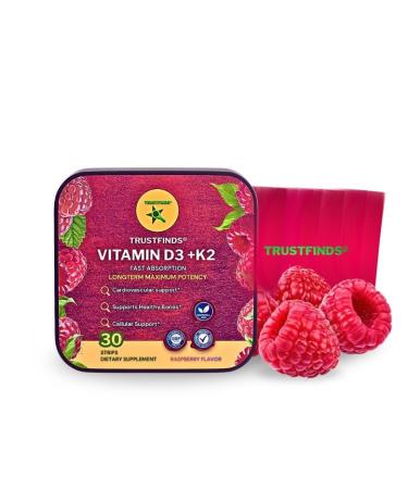 TrustFinds Long Term Potency Vitamin D3 K2 Supplement 2000 IU - Fast-Absorbing Oral Strips for Bone & Heart Health - Vitamin D K2 Plant-Based Formula - D3K2 - Non GMO - Sugar-Free (30 Count)