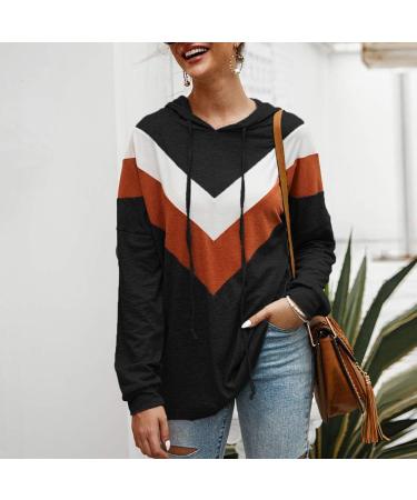 Bigfanshu Women's Dresses Casual Stripe Patchwork Long Sleeve Pullover Hooded Sweater Top Blouse Black - Buy Online on GoSupps.com
