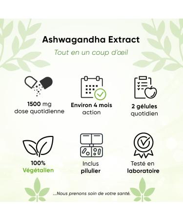 Ashwagandha Extract 240 capsules 10% withanolides including pill box 1500mg daily serving 4 months supply vegan purely vegetable no additives indian ginseng - Buy Online on GoSupps.com