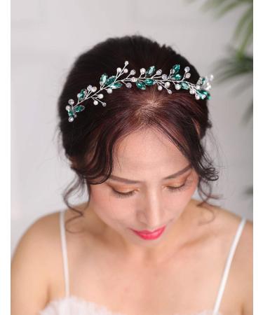 Deniferymakeup Silver Wedding Headband with Green Crystals | Elegant Hair Accessories for Women & Girls - International Shipping - Buy Online on GoSupps.com
