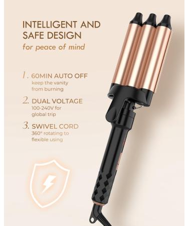 Hair Waver 3 Barrel Curling Iron | Ceramic Tourmaline Hair Crimper with Digital Display & Dual Voltage - International Shipping Available - Buy Online on GoSupps.com