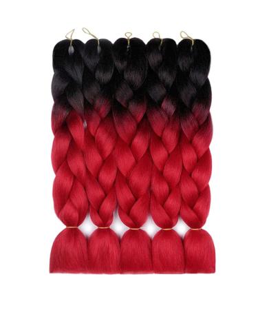 AIDUSA Ombre Braiding Hair 24 Inch 100g 5pcs Synthetic Afro Jumbo Extensions - Black to Red | Women's Hair Twist Crochet Braids - Buy Online on GoSupps.com