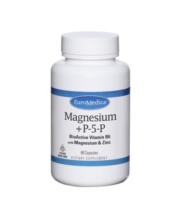 Euromedica Magnesium + P-5-P - 60 Capsules - Bio-Active Vitamin B6 with Magnesium & Zinc - Heart Health Energy Metabolism Mood - Non-GMO Vegan Kosher - 60 Servings - Buy Online on GoSupps.com