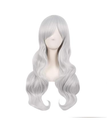 MapofBeauty 28 inch/70cm Side Parting Bangs Charming Women Long Curly Full Hair Wavy Wig (Silver)