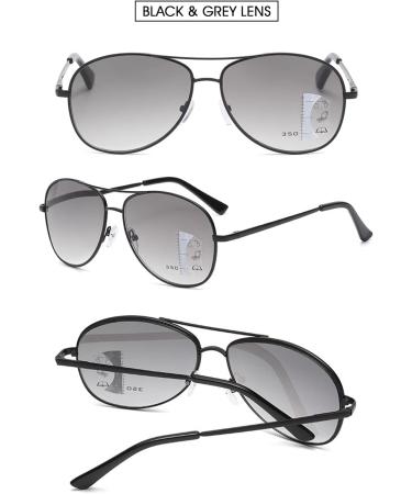 Men's Multifocal Sunglasses | Vevesmundo Pilot Glasses with Blue Light Filter & UV Protection | Black 1.0X Reading Glasses - Buy Online on GoSupps.com