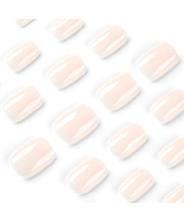 Nude White Short False Nails - 24Pcs Square Press on Nails with Glue | Full Cover Stick on Nails for Women & Girls - Buy Online on GoSupps.com