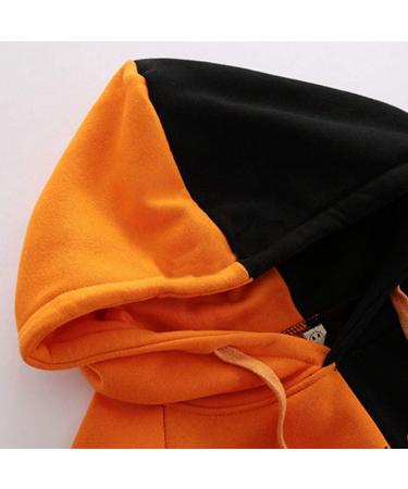 Bigfanshu Women's Two-Color Stitching Weird Face Print Hoody Long Sleeve Halloween Pullovers Sweatshirts Casual Tops Orange - Buy Online on GoSupps.com