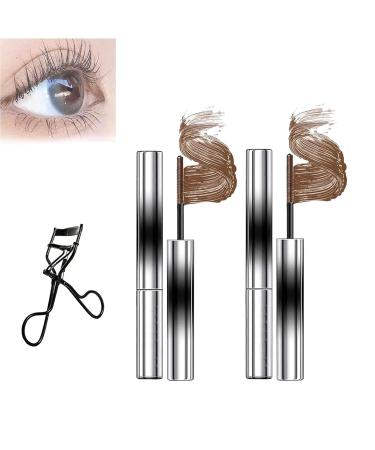 Vivavogue Lash Vivavogue Iron Wand Mascara 3d Curling Eyelash Iron Mascara Non-Clumping Waterproof Flake Proof Long Lasting Metal Rod Mascara (Brown 2PCS) Brown 2 g (Pack of 1)
