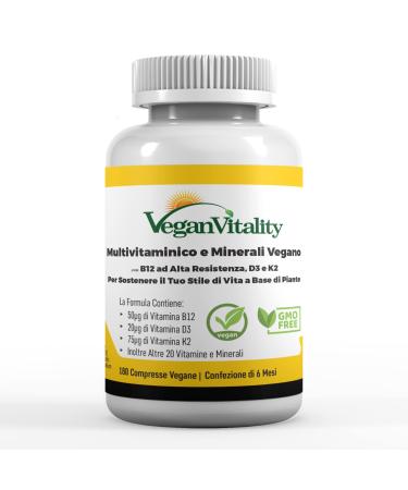 Vegan Multivitamins & Minerals for Women and Men with High Strength Vitamin B12  D3 & K2. 180 Multivitamin Tablets - 6 Months Supply. Vitamins for Vegans & Vegetarians