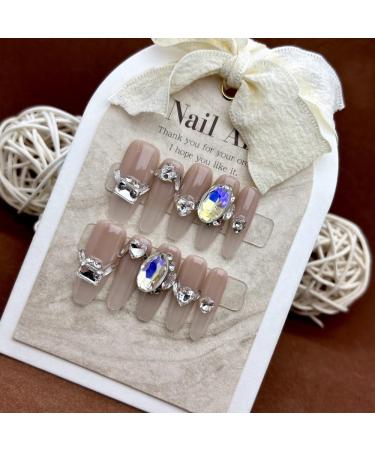 Nude color gradient Handmade wearing nail patches long trapezoidal fantasy French diamond fake nail patches manicure 10PCS (Size : S) - Buy Online on GoSupps.com